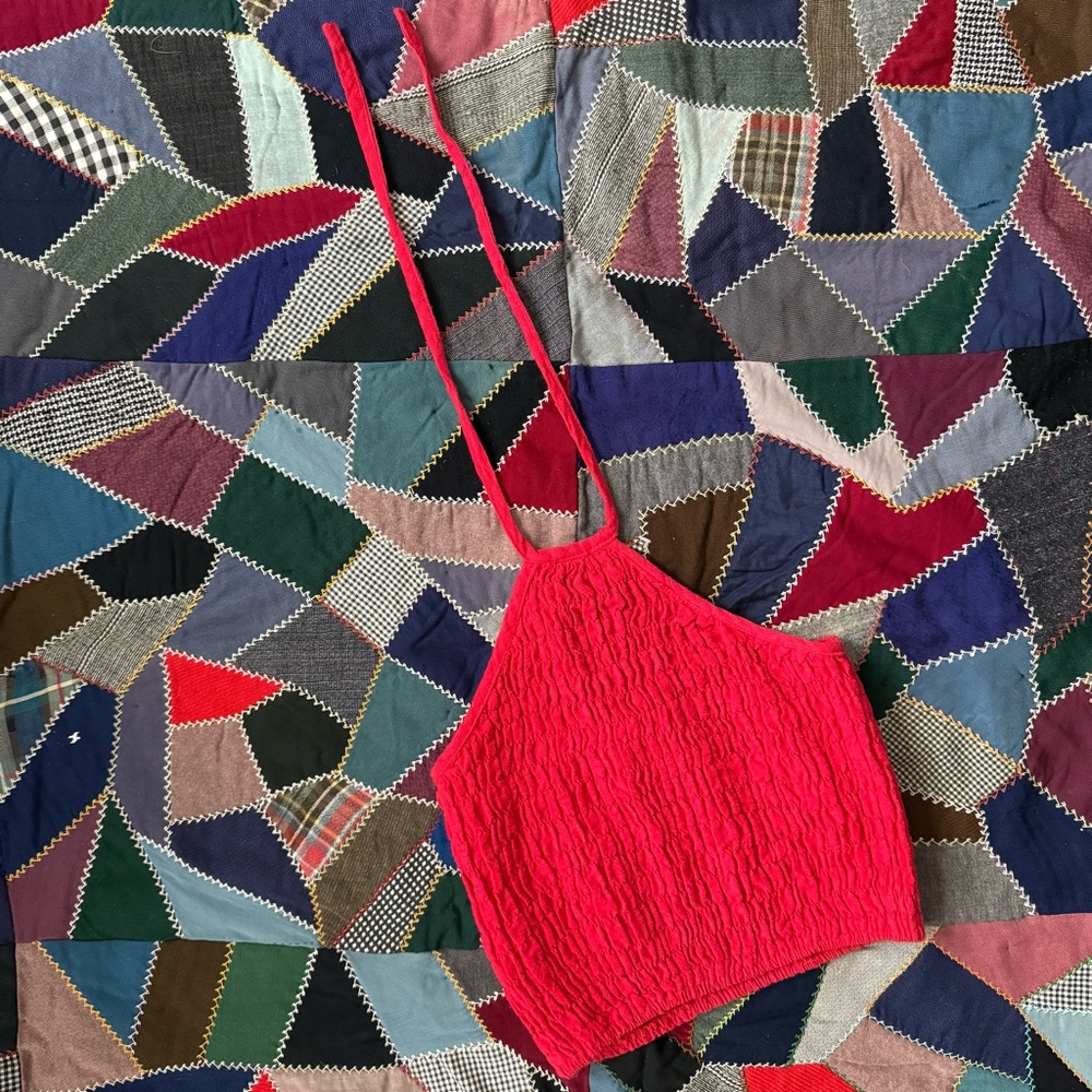 Vibrant Red Shirred Halter Top